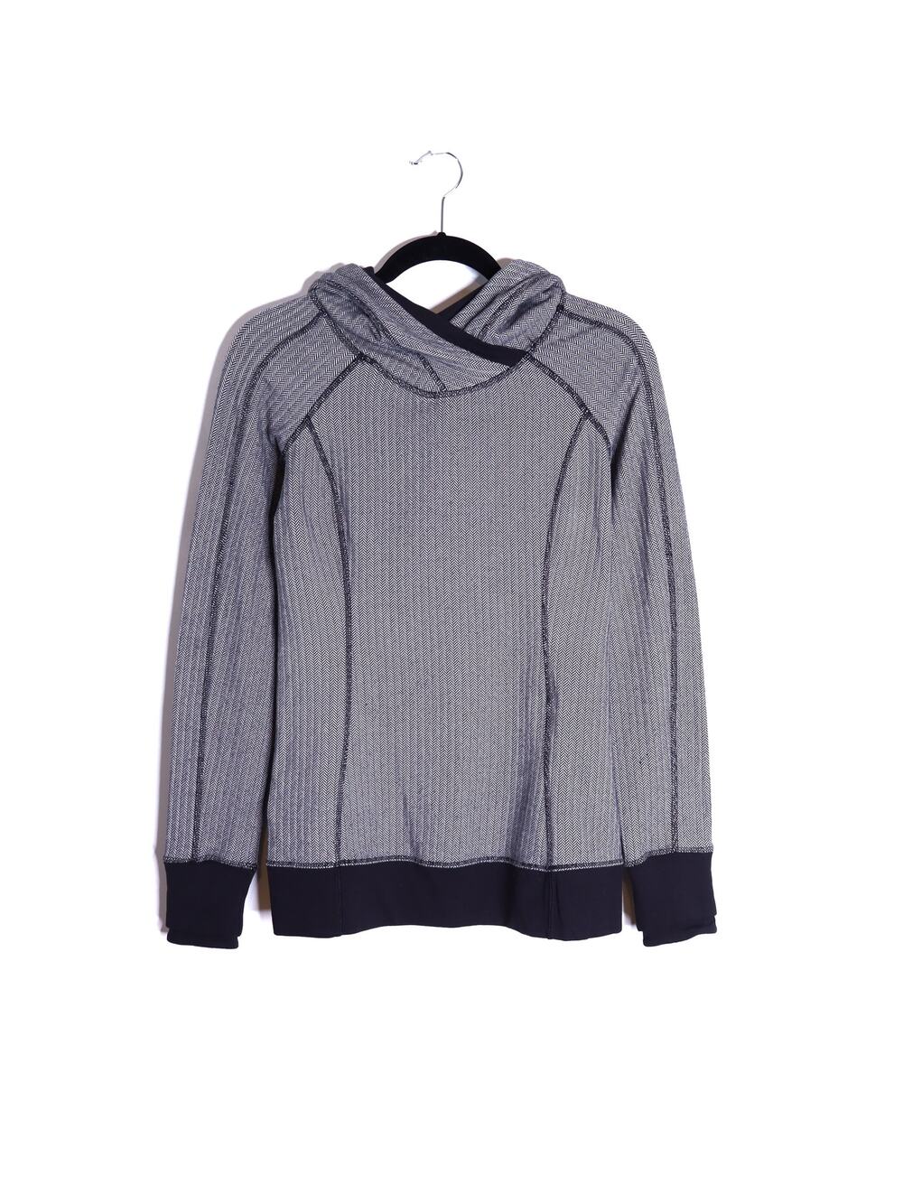 LULULEMON Think Fast Hoodie Pullover Herringbone Black Long Sleeve Women's 6